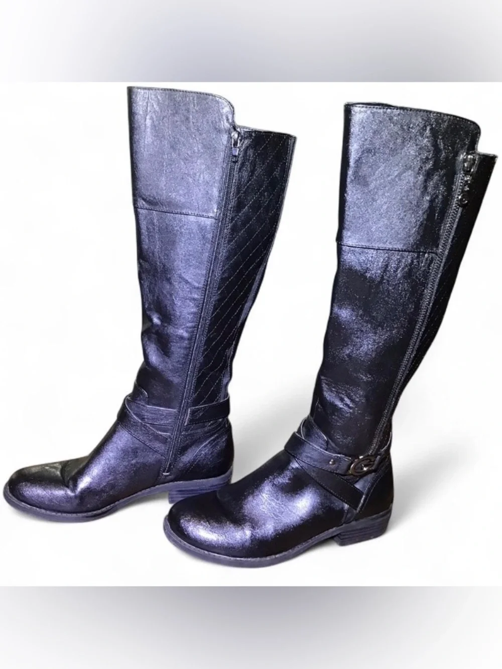G by Guess Shiny Black Over-the-Knee Buckle Boots
